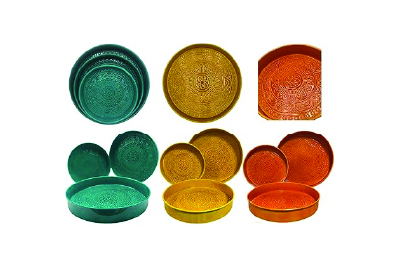 Générique Set de 3 Plateaux Décoratifs en Métal, Motif Mandala, Ø28/33,5/38 cm, Turquoise/Jaune/Orange