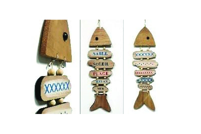 Décoration Murale Poisson en Bois, Design Rustique, Style Marin, 2 Pièces