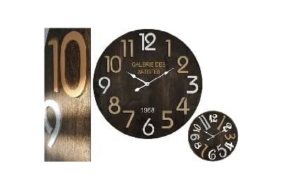 Horloge Murale en MDF, Style Galerie, 58 cm de Diamètre, Brun Foncé
