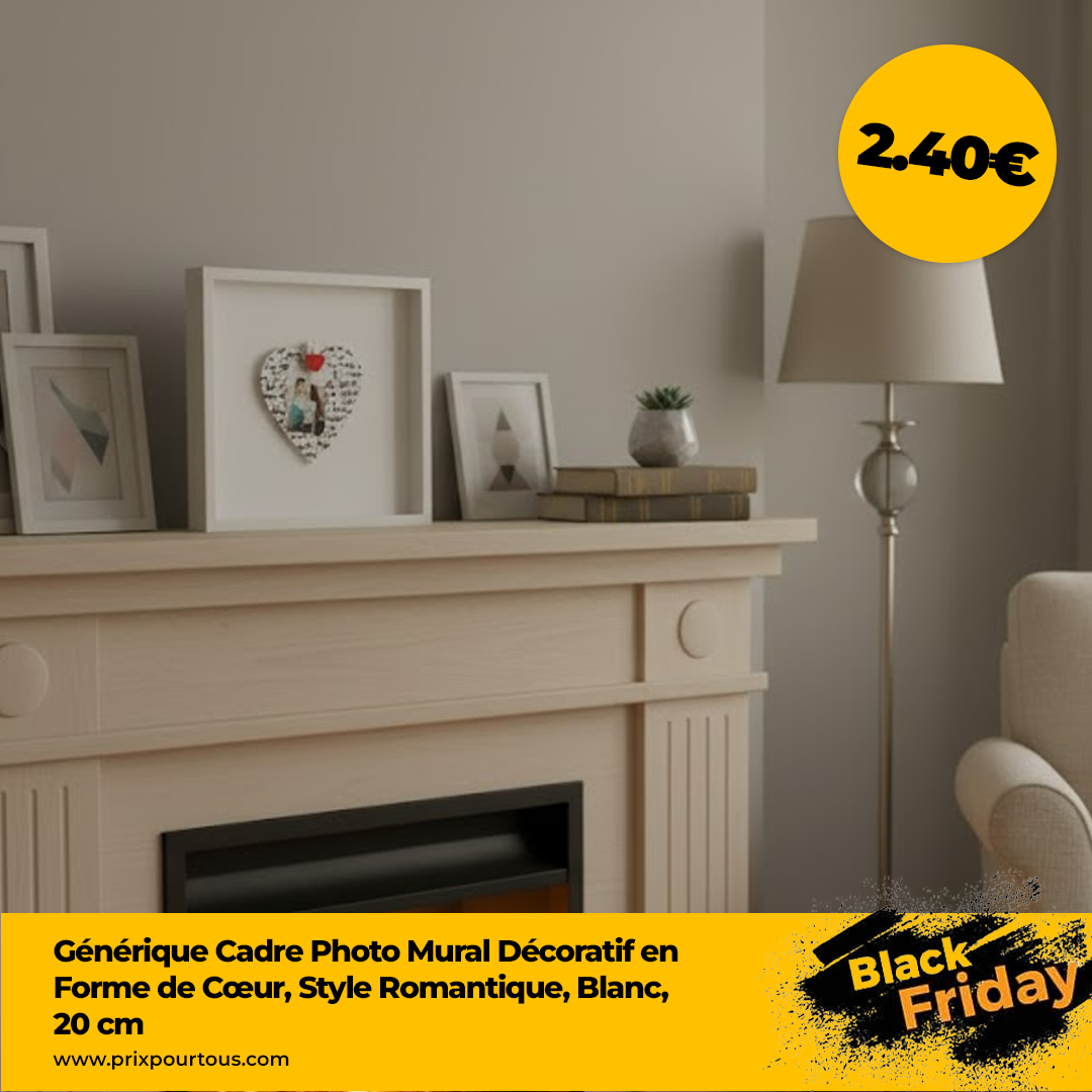 Générique Cadre Photo Mural Décoratif en Forme de Cœur, Style Romantique, Blanc, 20 cm
