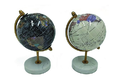 Globe Terrestre Décoratif, Base en Marbre, 9 x 14,5 cm, Lot de 2 Coloris