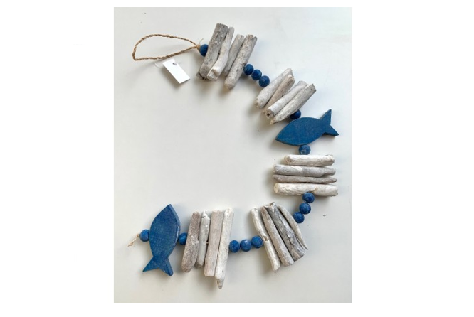 Guirlande Décorative en Bois, Bleu et Blanc, 100 cm